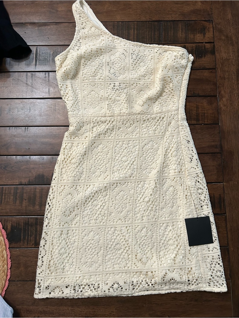 Lulu's Cream One-Shoulder Crochet Mini Dress